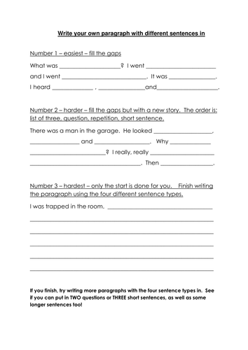 Sentence variety activity | Teaching Resources