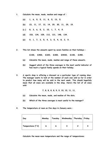 Worksheet Mean Mode Median Range Worksheet mean median mode and range worksheet by cmacc90 teaching preview resource