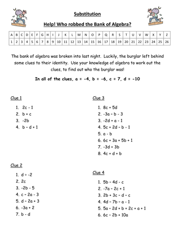 Printables Substitution Worksheet substitution by bulmer1404 teaching resources tes