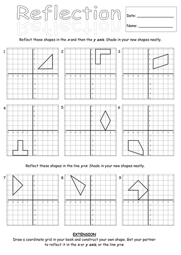 reflecting shapes in x and y by bench9 teaching resources tes