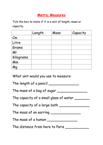 Worksheet converting metric measures | Teaching Resources