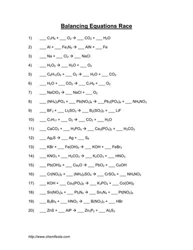 Worksheets Writing And Balancing Chemical Equations Worksheet Answers chemical reactions equations resource pack by cmsciguy balancing race pdf