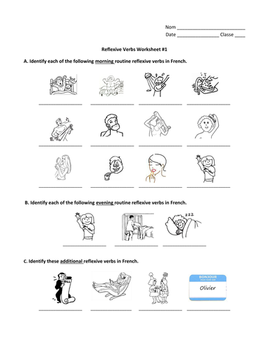 reflexive verbs worksheet teaching resources