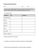 Food & Nutrients worksheet | Teaching Resources