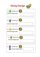 Giving Change worksheets | Teaching Resources