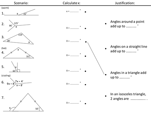 Angles around a point, straight line, triangle | Teaching Resources