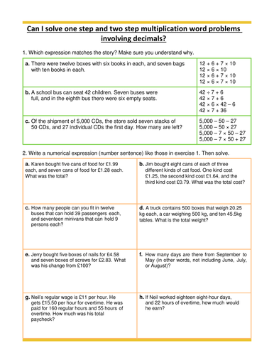 multiplication word problems decimals year 5 teaching