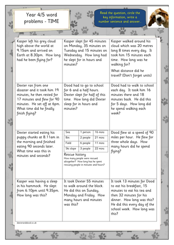 year 45 time word problems teaching resources