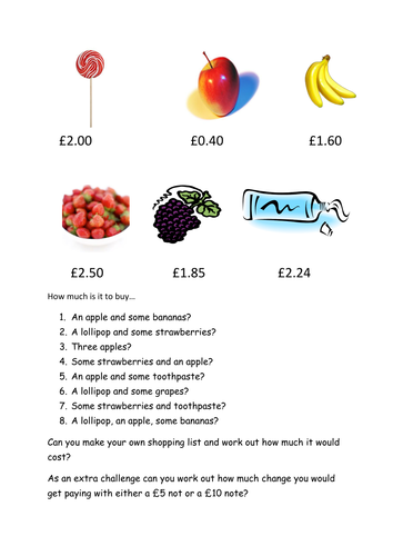 Money calculations worksheet | Teaching Resources