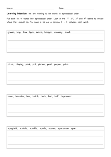 alphabetical order worksheet teaching resources