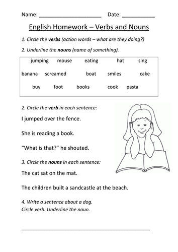 nouns and verbs worksheet ks1 by mignonmiller teaching