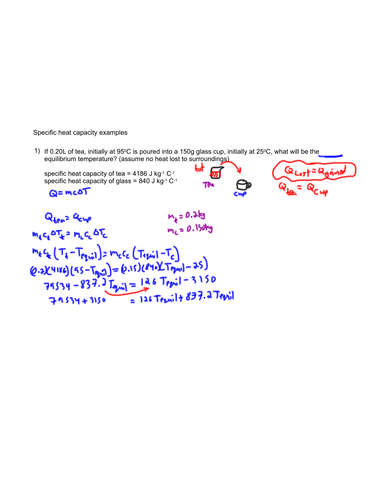 Thermal Physics-E.gs of specific heat capacity 1/2 | Teaching Resources