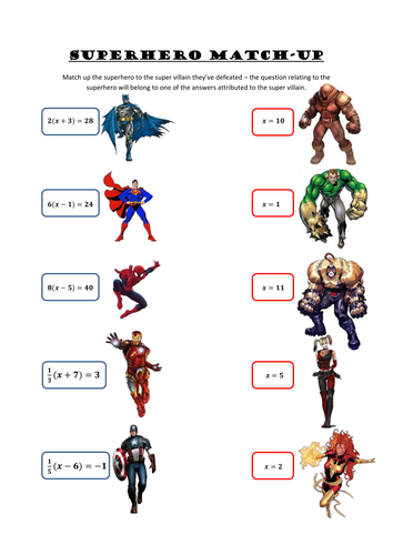 Superhero Match Up (Solving Equations) | Teaching Resources