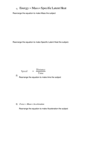 Rearranging equations worksheet | Teaching Resources
