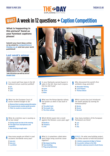 News Quiz May 2014 - A Week in 12 Questions | Teaching Resources