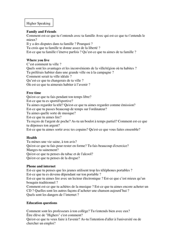 higher-french-speaking-questions-teaching-resources