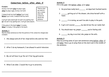 Games  connectives 3 year  Grammar And Worksheets Time Year Worksheets Connectives worksheet 1: time