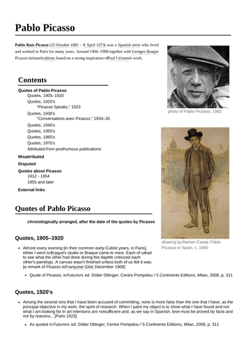 Pablo Picasso in his artist quotes on painting, Cubism & life - free ...