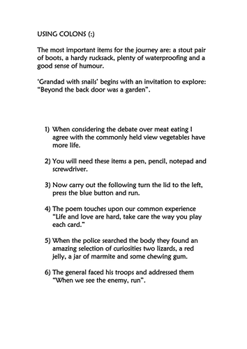 Printables Colon Worksheet punctuation worksheets by laurenholdcroft teaching resources tes