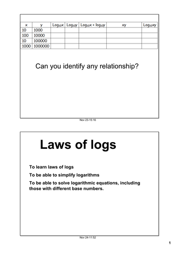 Laws of Logs lesson and homework | Teaching Resources