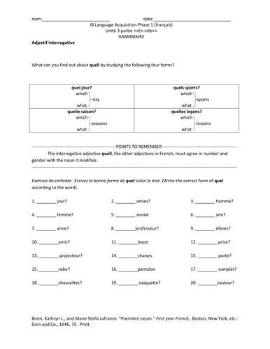 Adjectif interrogatif | Teaching Resources