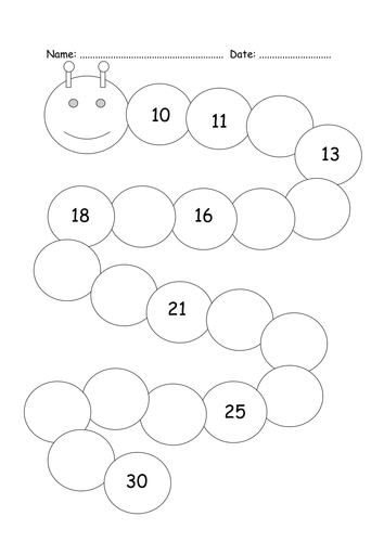 missing number caterpillar 10 30 teaching resources