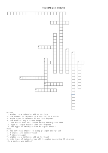 Shape and space crossword | Teaching Resources