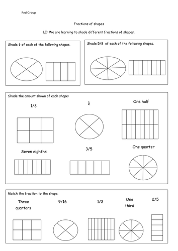 Fractions- shading different fractions of shapes | Teaching Resources