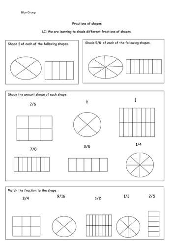 Fractions- shading different fractions of shapes | Teaching Resources