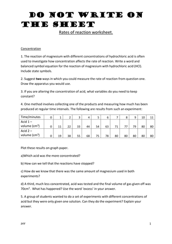 Rates of reaction questions | Teaching Resources