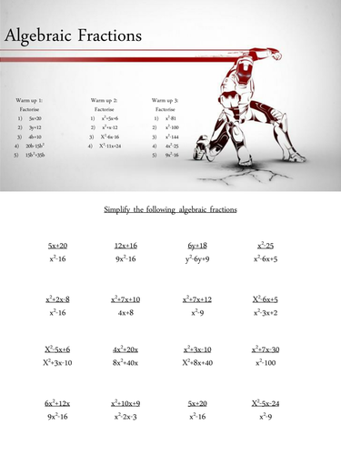 Simplifying Algebraic Fractions Worksheet | Teaching Resources