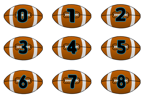 American Football Themed Numbers 0-100