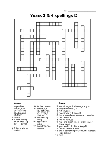 crosswords and word searches for 2014 spellings by sessa1