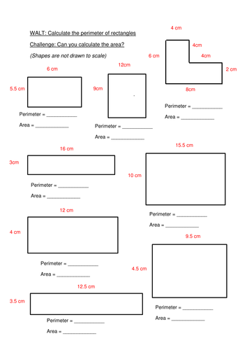 perimeter and area worksheet teaching resources