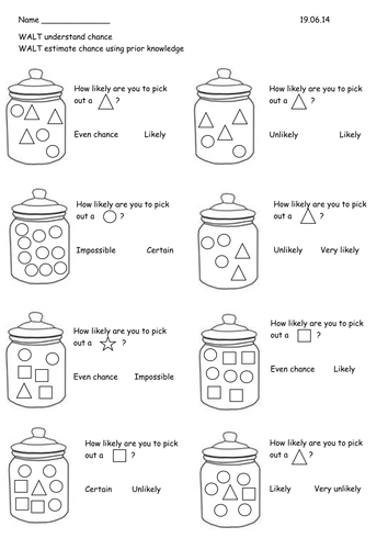 year 2 probabilitychance worksheets teaching resources