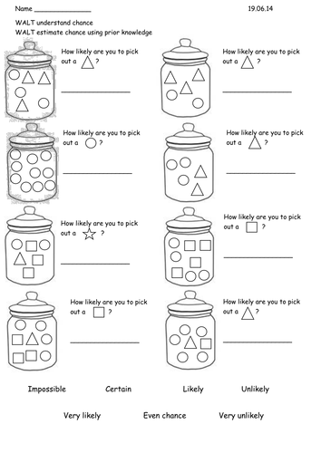 year 2 probabilitychance worksheets teaching resources