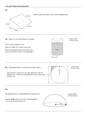 Volume and Area - A/A* GCSE questions by Jo Morgan - UK Teaching