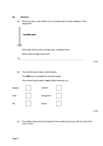 Light - Levelled SATs questions | Teaching Resources