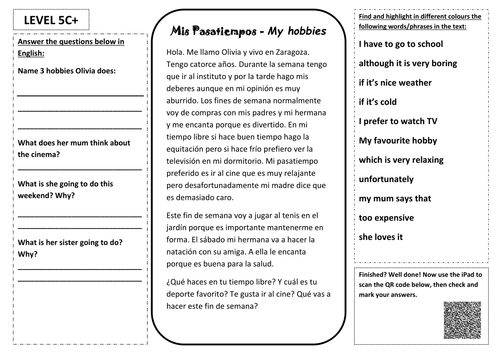 KS3 Spanish Hobbies Teaching Resources image