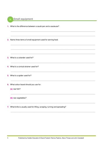 Kitchen equipment sample lesson | Teaching Resources