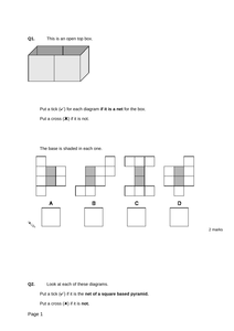 3D shapes Nets - Levelled SATs questions - Resources - TES