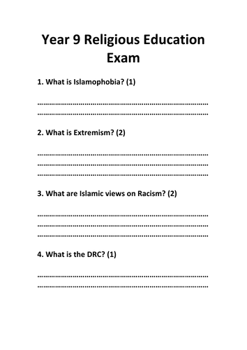 Year 9 RE Exam (Islam Specified) | Teaching Resources