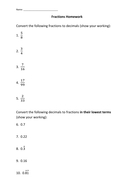 Fraction decimal conversion worksheet | Teaching Resources