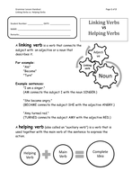 Linking Verbs VS Helping Verbs | Teaching Resources