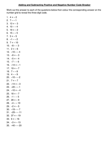 Worksheets Adding And Subtracting Positive And Negative Numbers Worksheet adding and subtracting positive negative numbers worksheet pre school worksheets ordering ks3 numbers