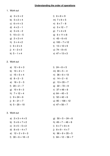 understanding order of operations bidmas teaching resources