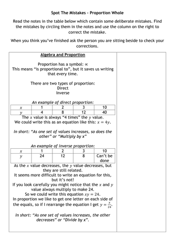 Spot The Mistakes - Proportion 2 - Student Sheet.docx