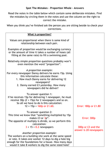 Spot The Mistakes - Proportion Whole - Answers.docx