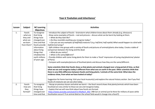 year 6 evolution and inheritance lesson plans teaching