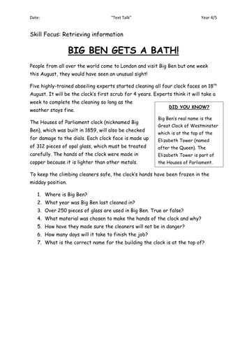 Reading Comprehension texts and questions Year 4 | Teaching Resources